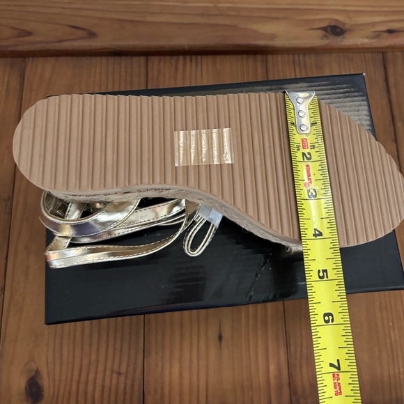 Gold Metallic Cork Platform Sandals Tie Strappy PrettyLittleThing Size 10 - Picture 10 of 12